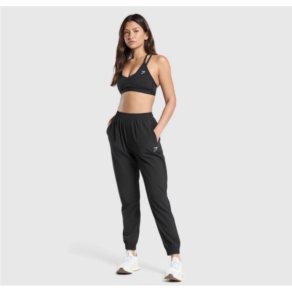 Women's Gymshark Pants M Medium Black Tapered Windbreaker Drawstring Active